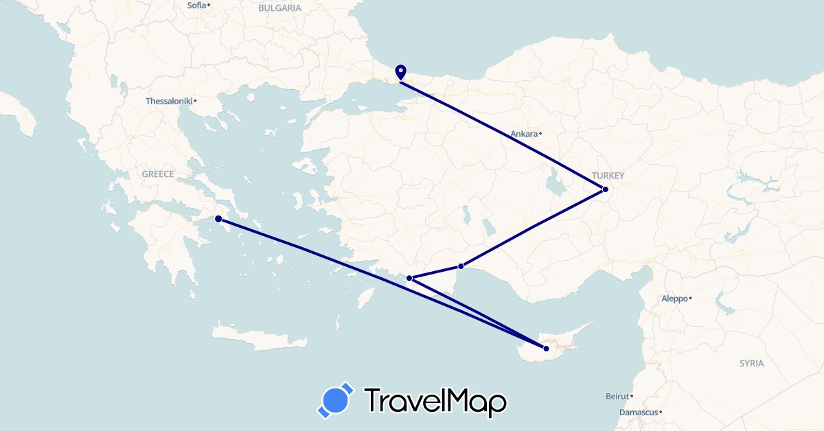 TravelMap itinerary: driving in Cyprus, Greece, Turkey (Asia, Europe)